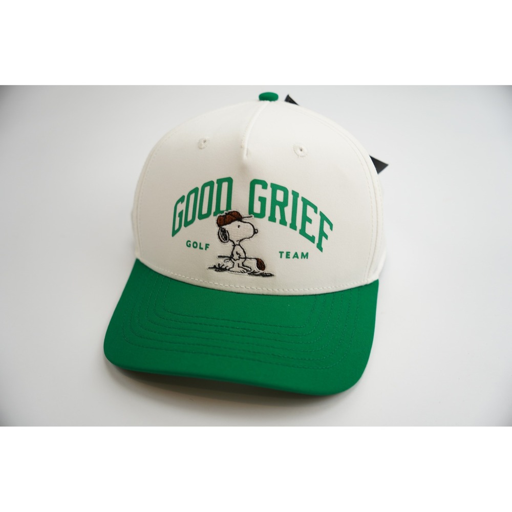 Peanuts Snoopy Hat White Green Good Grief Golf Team Snapback New